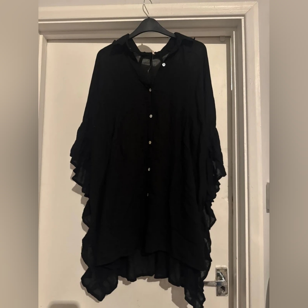 Black Button-Up Ruffle Blouse - image 2